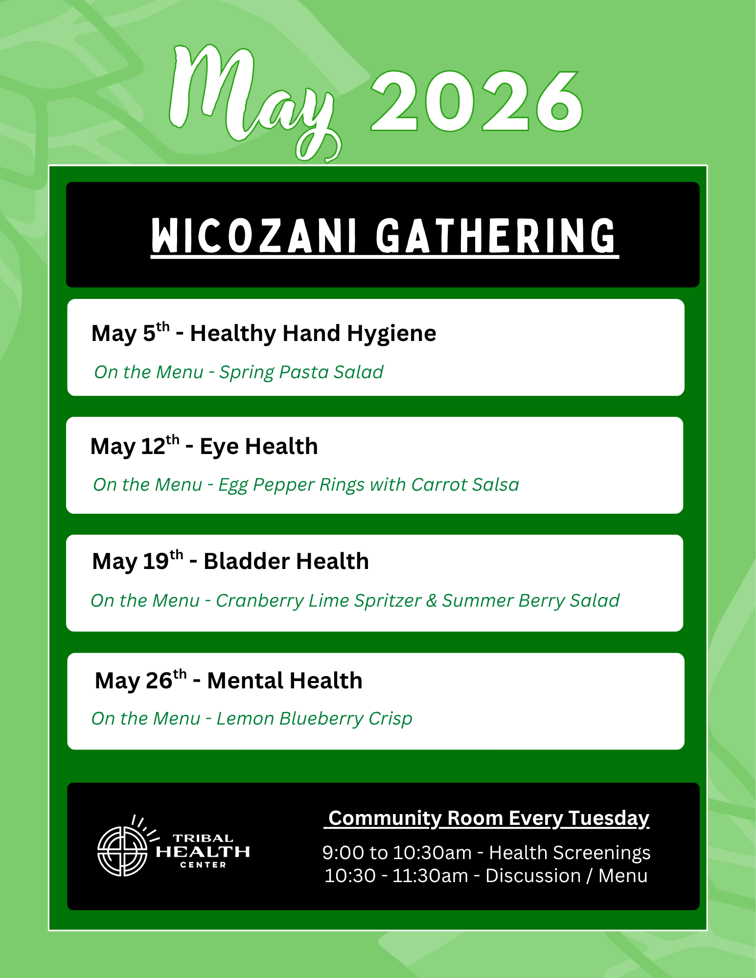 Wicozani Gatherings for May